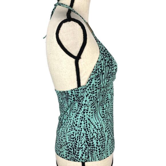 Victoria Secret Swim Tankini Top Teal Green Vine Print Halter Womens Sz 34C - Picture 2 of 13